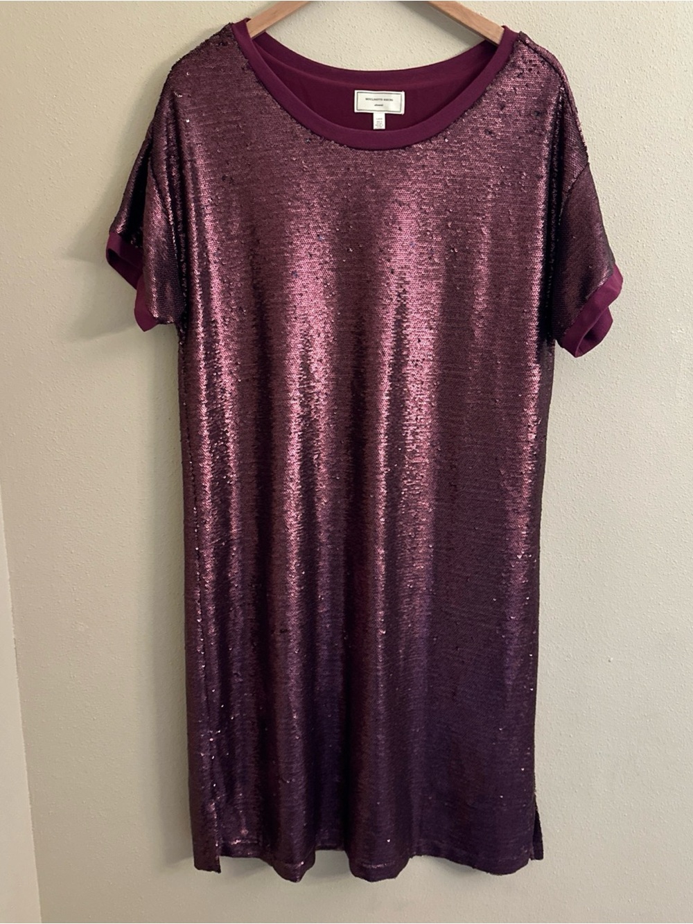 Moulinette Soeurs Anthropologie Wine Sequin T Shirt Dress Size Large